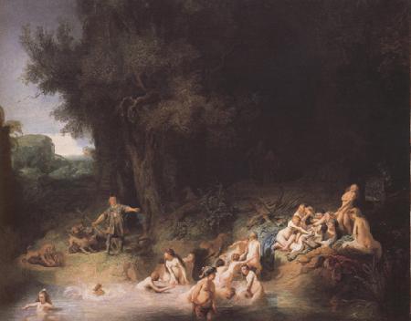 REMBRANDT Harmenszoon van Rijn Diana bathing with her Nymphs,with the Stories of Actaeon and Callisto (mk33) China oil painting art